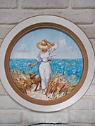 Девушка у моря, холст 25см, масло, в рамке, 30см, цена 7000р